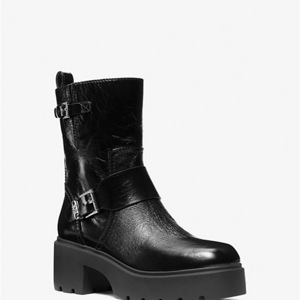 New Women's Michael Kors Perry Crinkled Patent Leather Boot - Picture 6 of 16